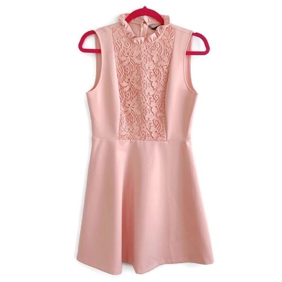 ZARA Woman Lace Sleeveless Mini Floral Fit & Flare Ruffle Dress Blush Pink M - Picture 1 of 7